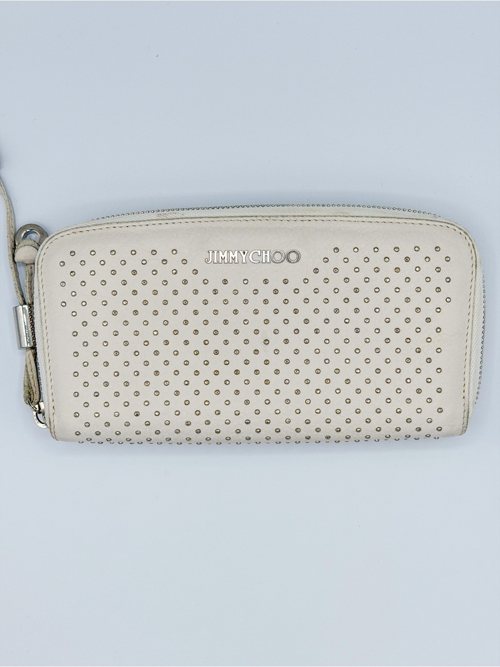Jimmy Choo Studded Leather Zip-Around Wallet/Wristlet - White